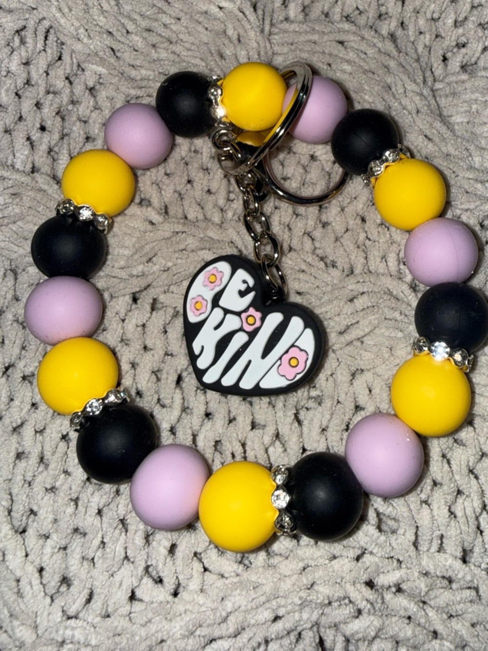 Girly “Be Kind” Beaded Wristlet Keychain